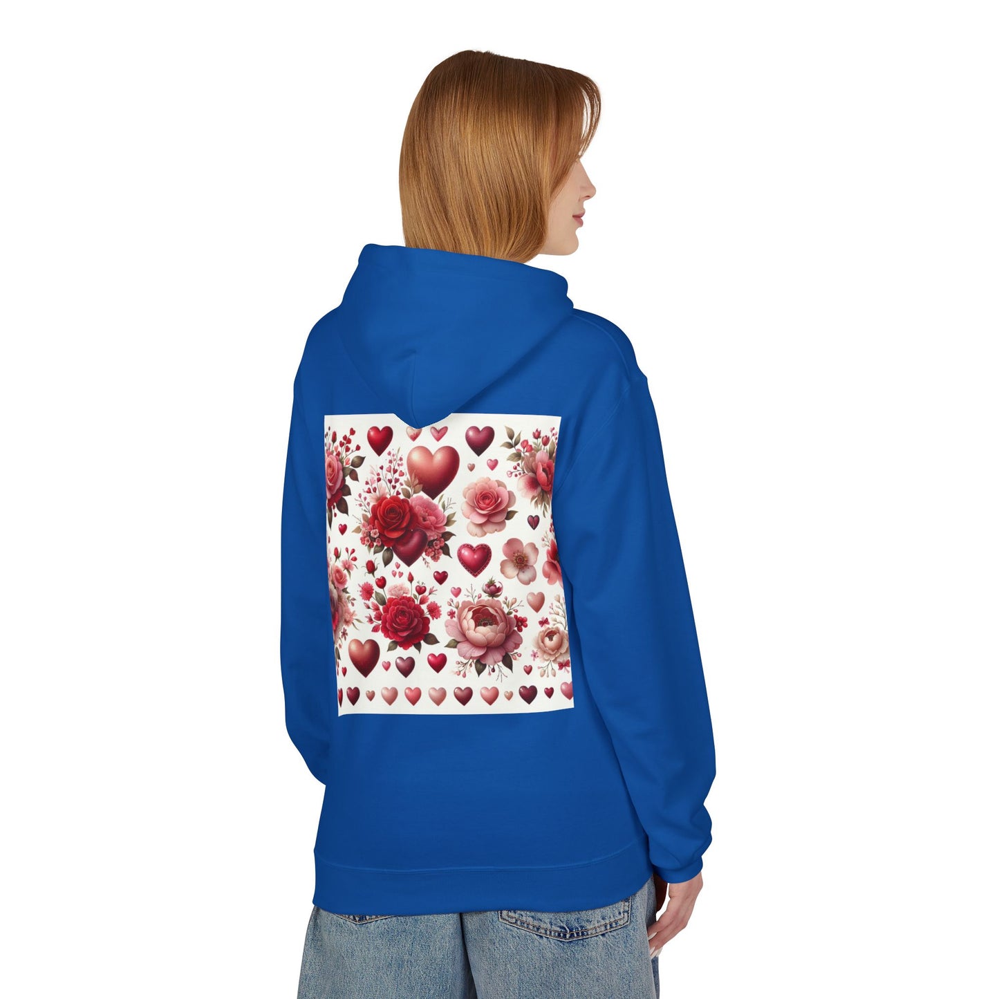 Heart & Rose Pattern Hoodie — Romantic Floral Valentine Pullover