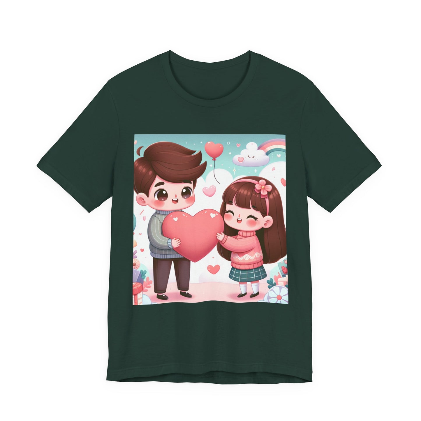 Cute Couple Heart Graphic Tee - Valentine Kawaii Love T-Shirt