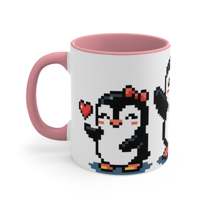 Pixel Penguin Accent Mug — Cute 8‑Bit Penguin Couple 11oz Coffee Cup