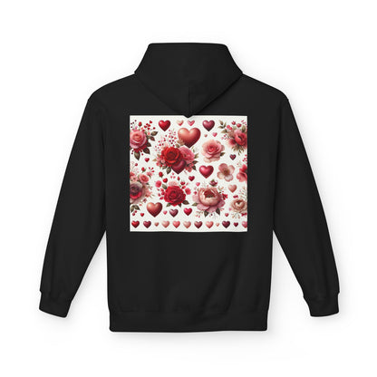 Heart & Rose Pattern Hoodie — Romantic Floral Valentine Pullover