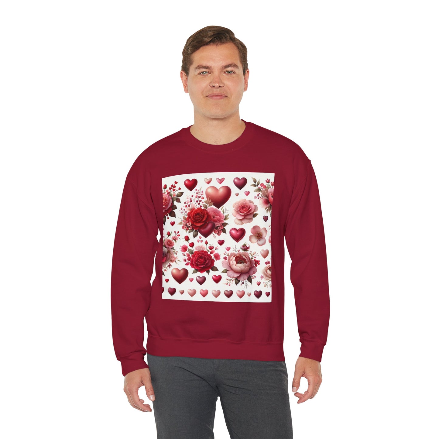 Romantic Floral Sweatshirt with Hearts