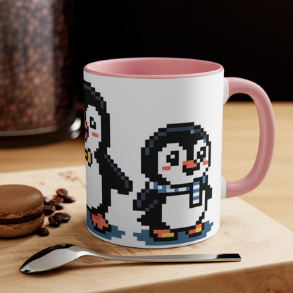 Pixel Penguin Accent Mug — Cute 8‑Bit Penguin Couple 11oz Coffee Cup