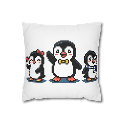 Pixel Penguin Family Pillowcase — Cute Retro 8‑Bit Throw Pillow Cover