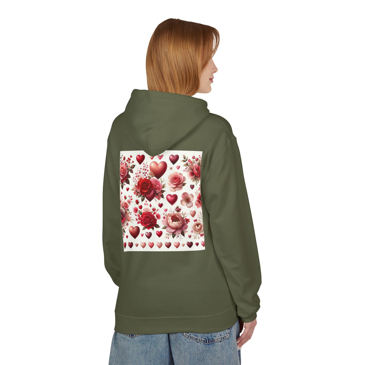 Heart & Rose Pattern Hoodie — Romantic Floral Valentine Pullover