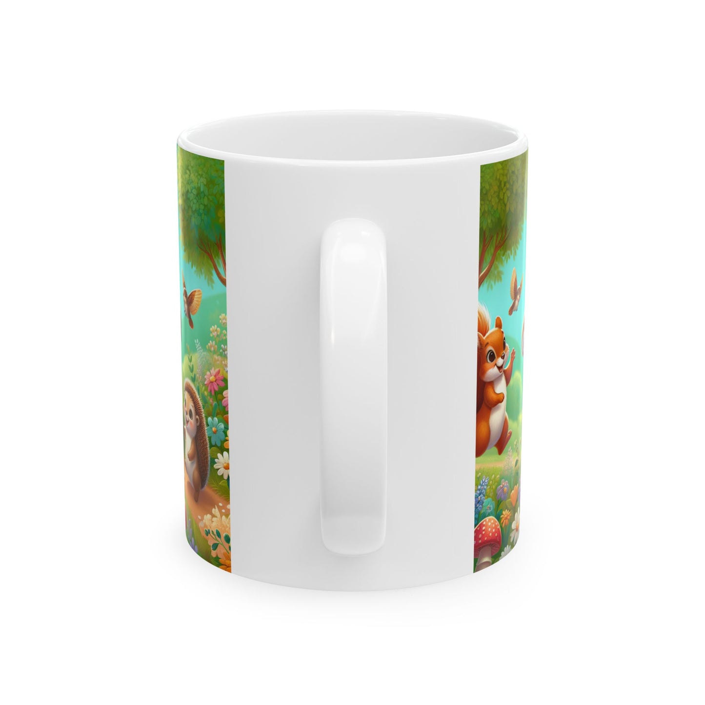 Whimsical Forest Friends Ceramic Mug - Cute Hedgehog & Squirrel Design (11oz, 15oz)