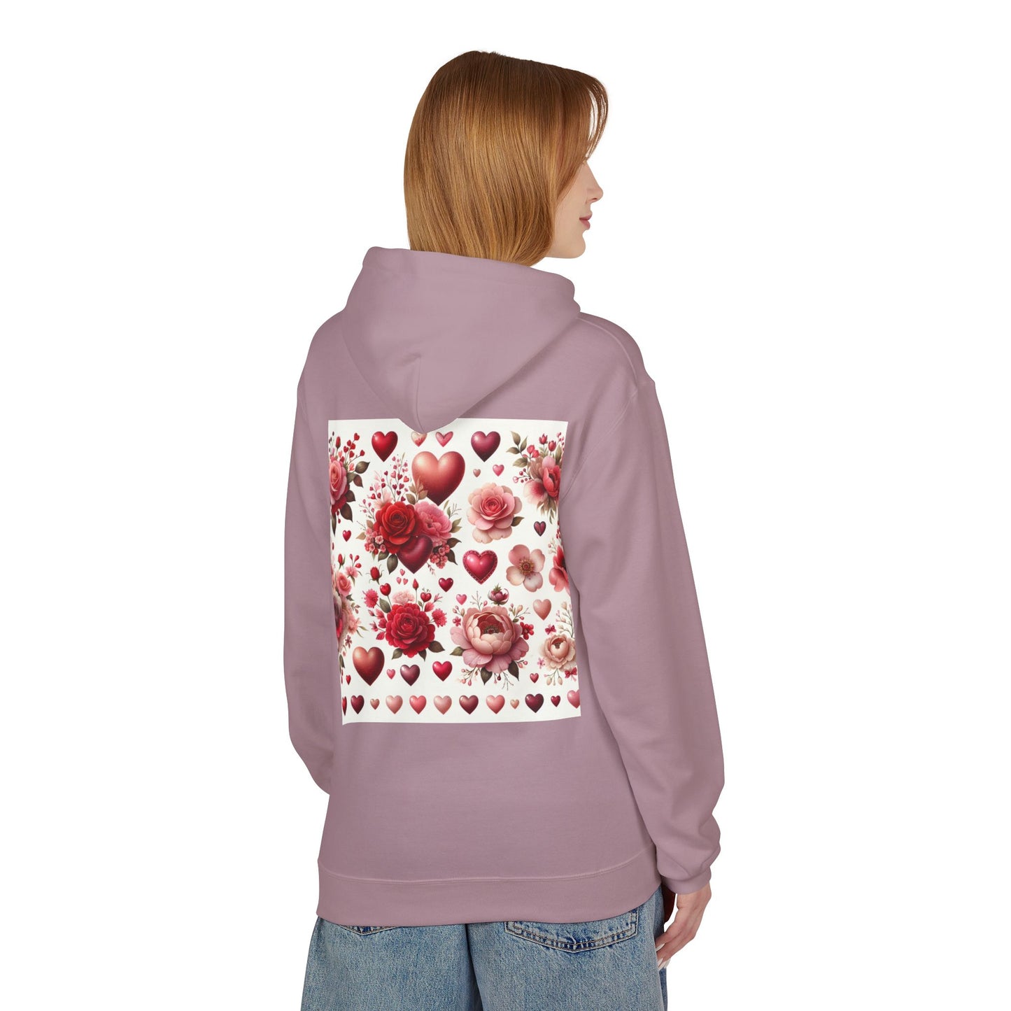 Heart & Rose Pattern Hoodie — Romantic Floral Valentine Pullover