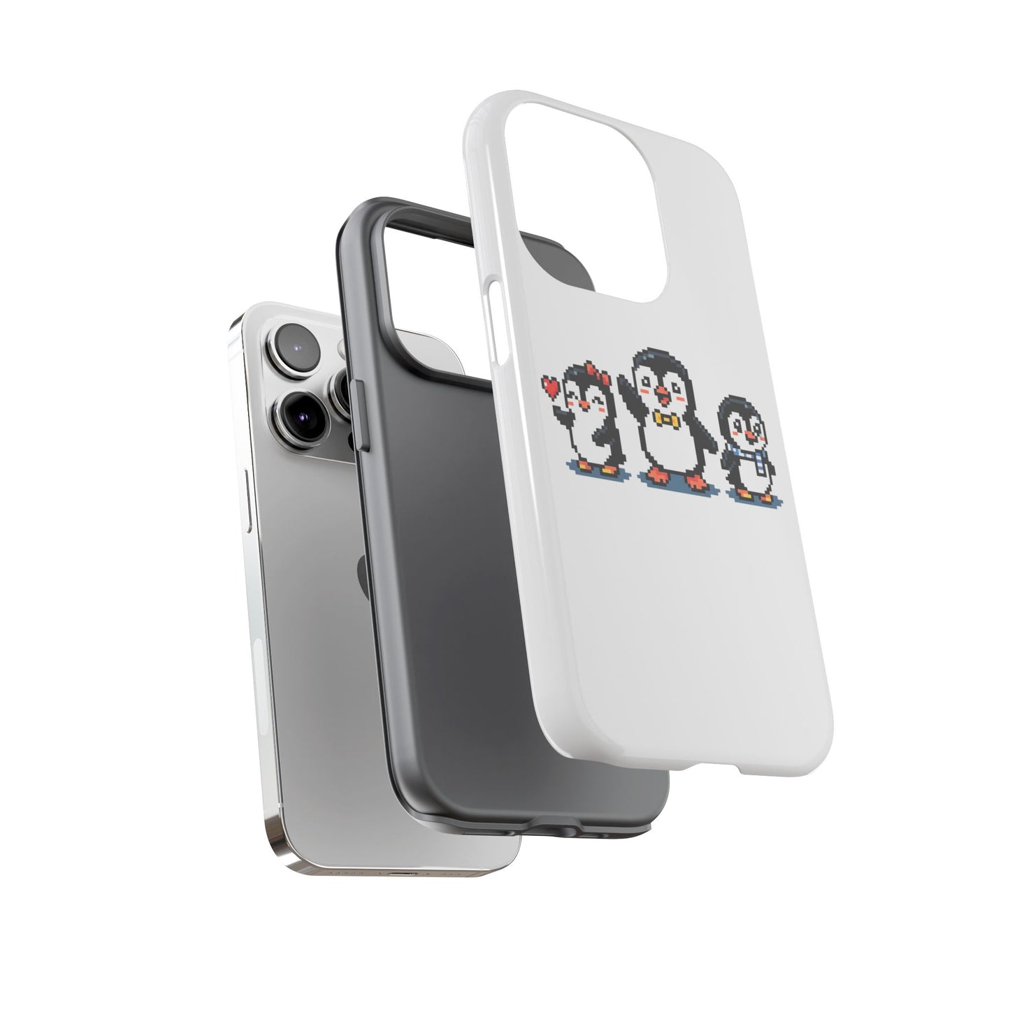 Penguin Pixel Trio Phone Case — Cute Retro 8‑Bit Penguin Family Protective Cover