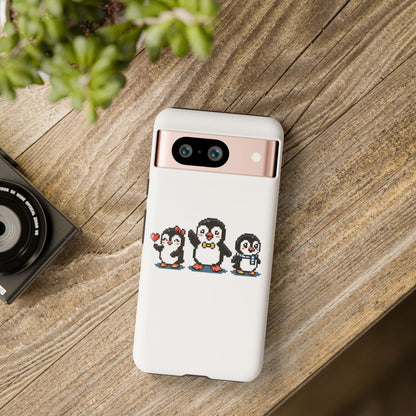 Penguin Pixel Trio Phone Case — Cute Retro 8‑Bit Penguin Family Protective Cover