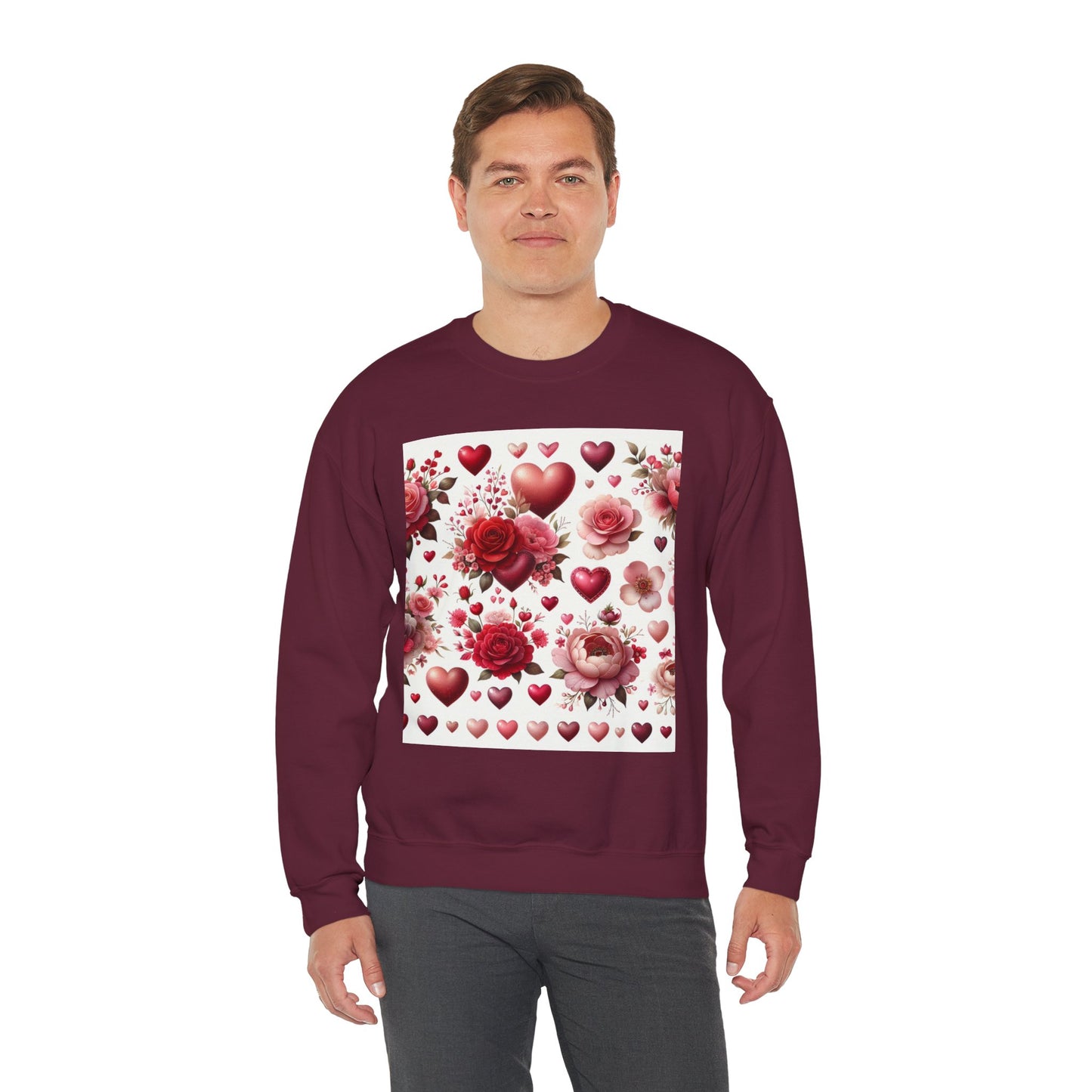 Romantic Floral Sweatshirt with Hearts