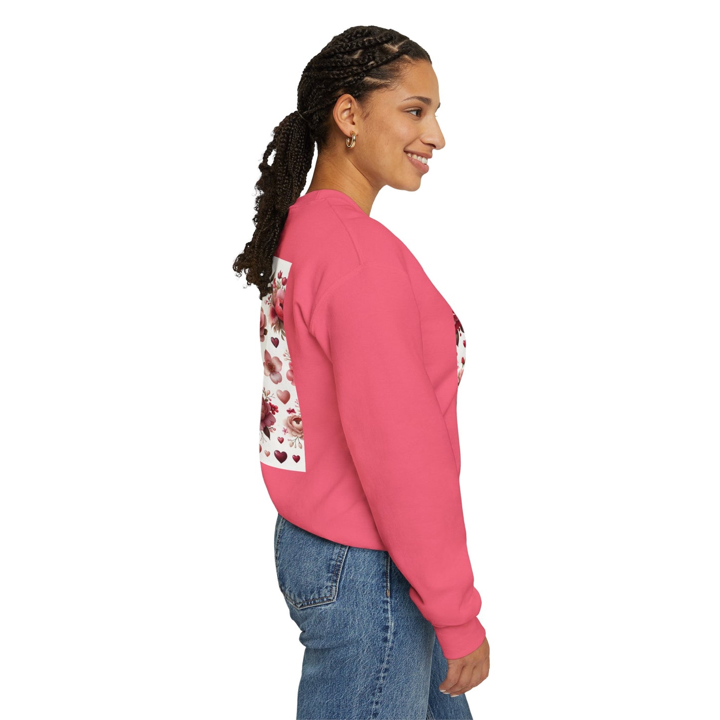 Romantic Floral Sweatshirt with Hearts