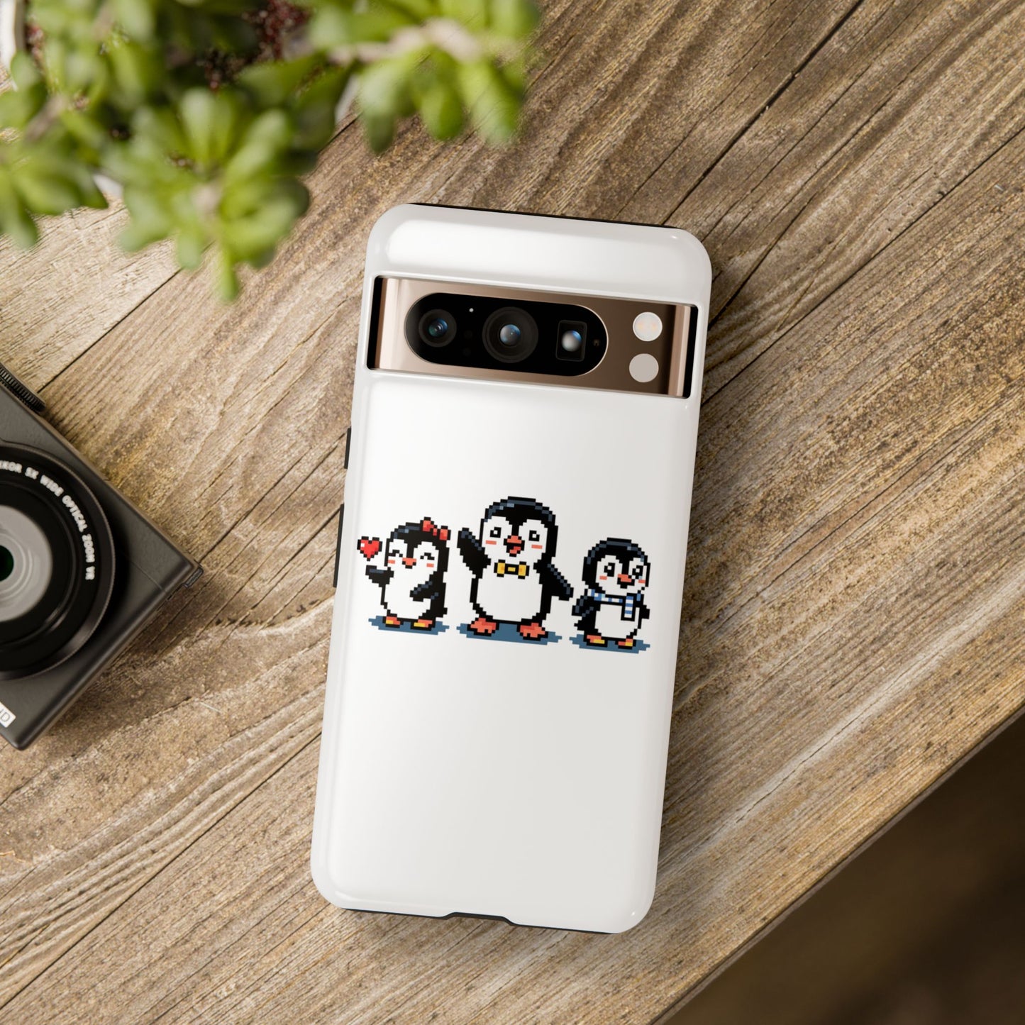 Penguin Pixel Trio Phone Case — Cute Retro 8‑Bit Penguin Family Protective Cover