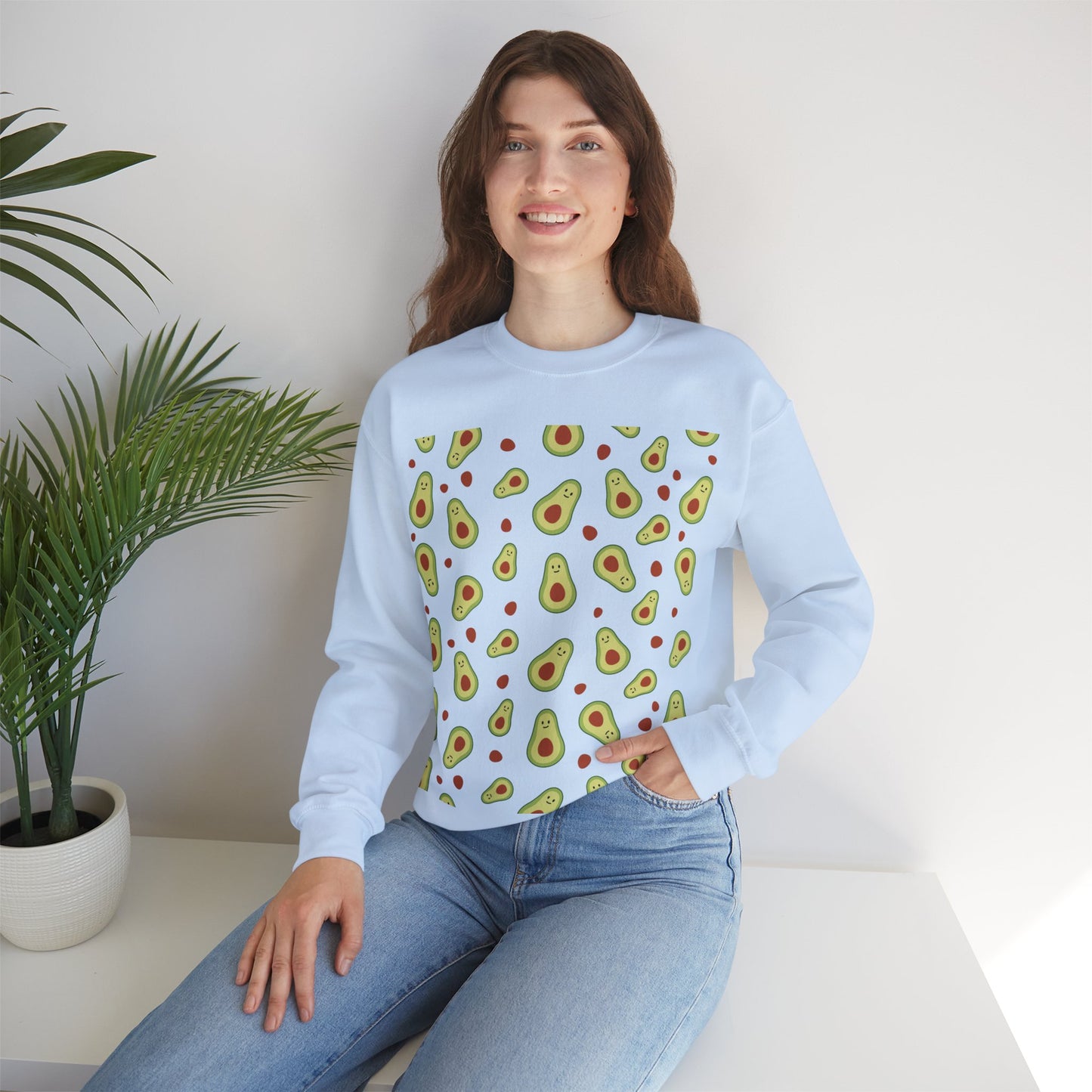 Cute Avocado Pattern Unisex Crewneck Sweatshirt - Perfect for Food Lovers