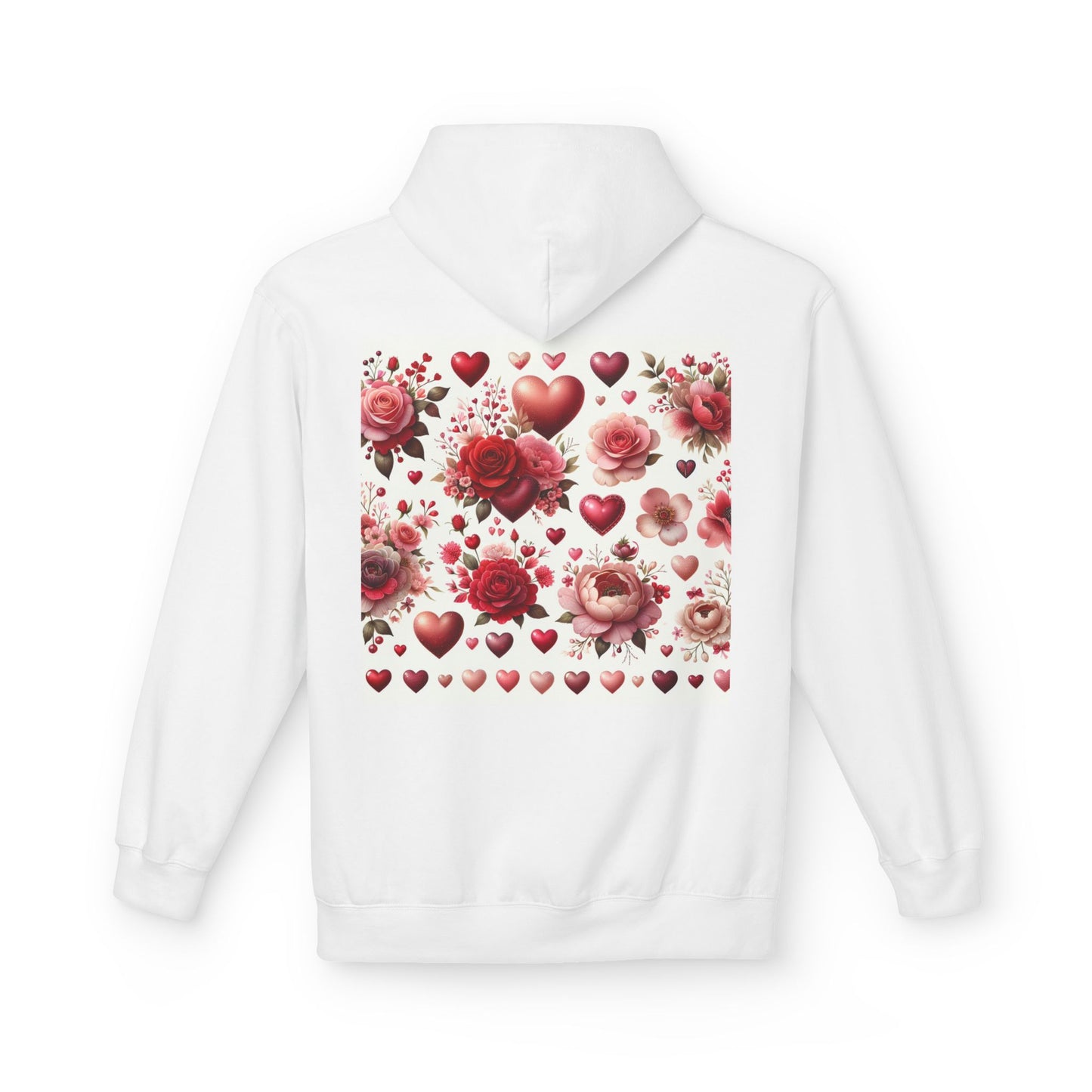 Heart & Rose Pattern Hoodie — Romantic Floral Valentine Pullover