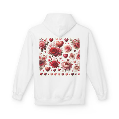 Heart & Rose Pattern Hoodie — Romantic Floral Valentine Pullover