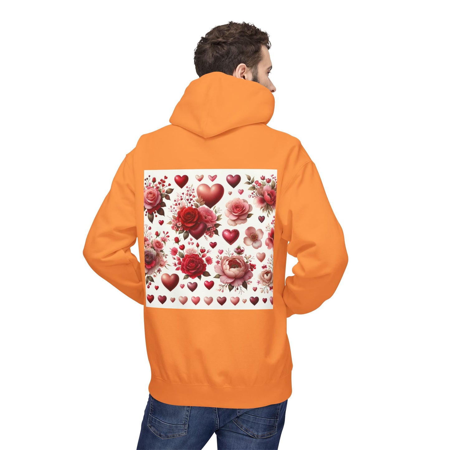 Heart & Rose Pattern Hoodie — Romantic Floral Valentine Pullover