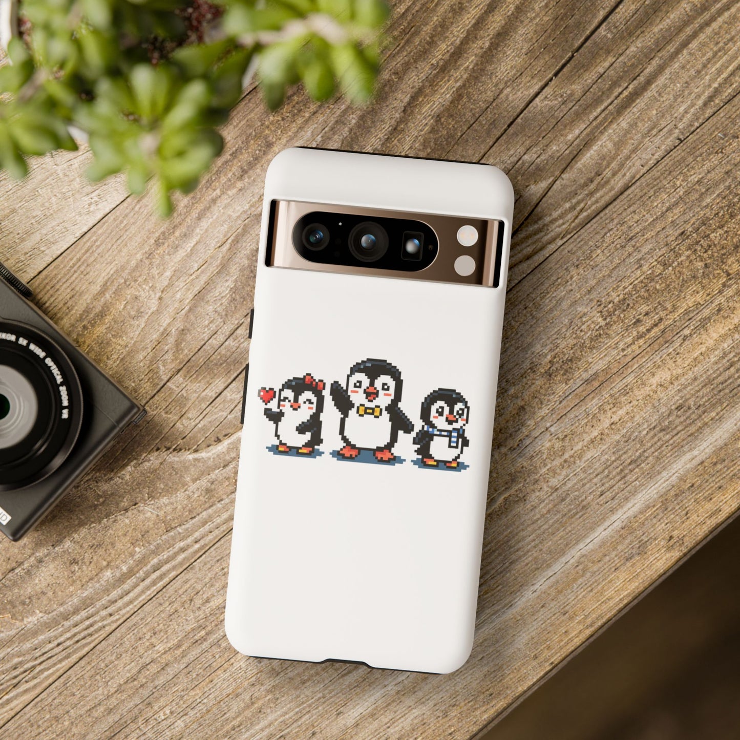 Penguin Pixel Trio Phone Case — Cute Retro 8‑Bit Penguin Family Protective Cover