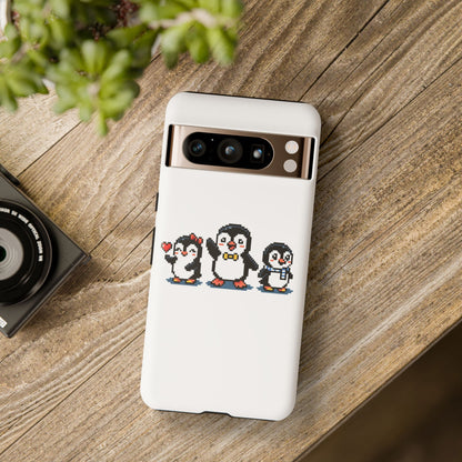 Penguin Pixel Trio Phone Case — Cute Retro 8‑Bit Penguin Family Protective Cover