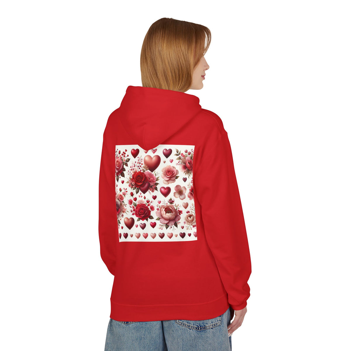 Heart & Rose Pattern Hoodie — Romantic Floral Valentine Pullover