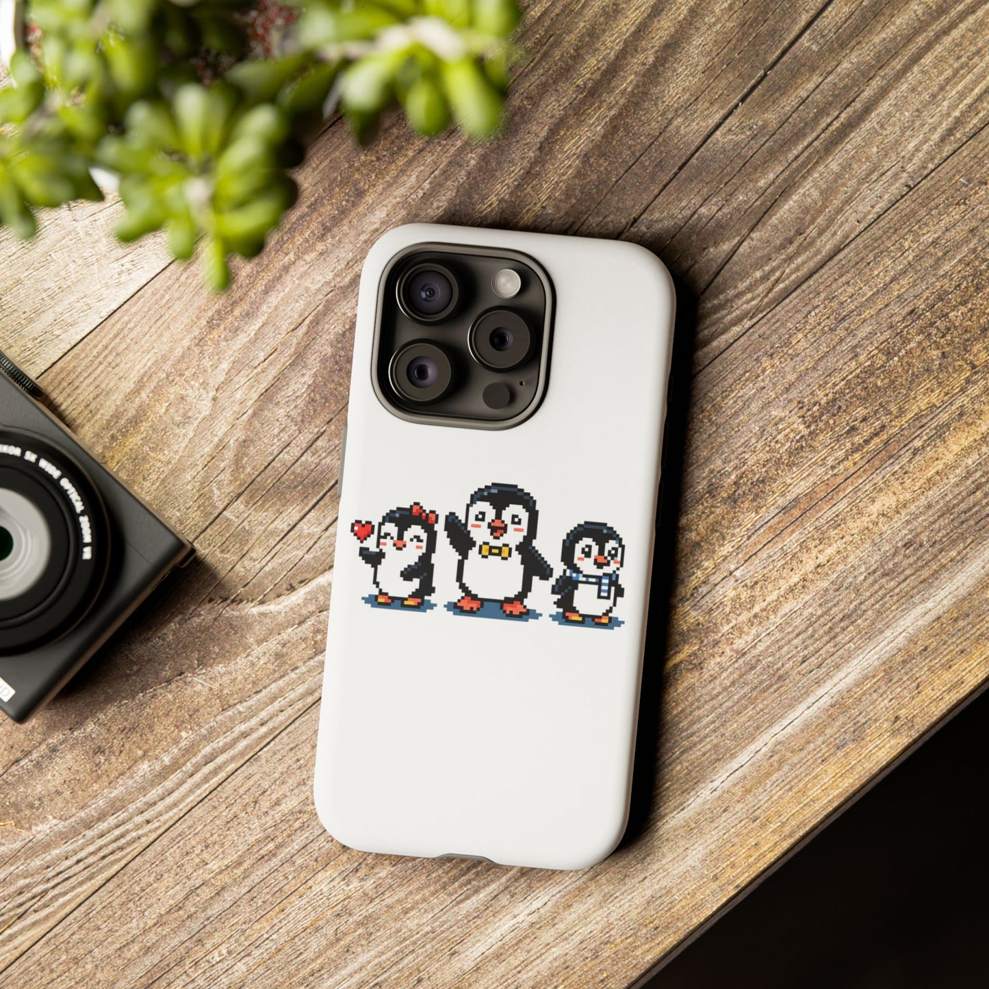 Penguin Pixel Trio Phone Case — Cute Retro 8‑Bit Penguin Family Protective Cover