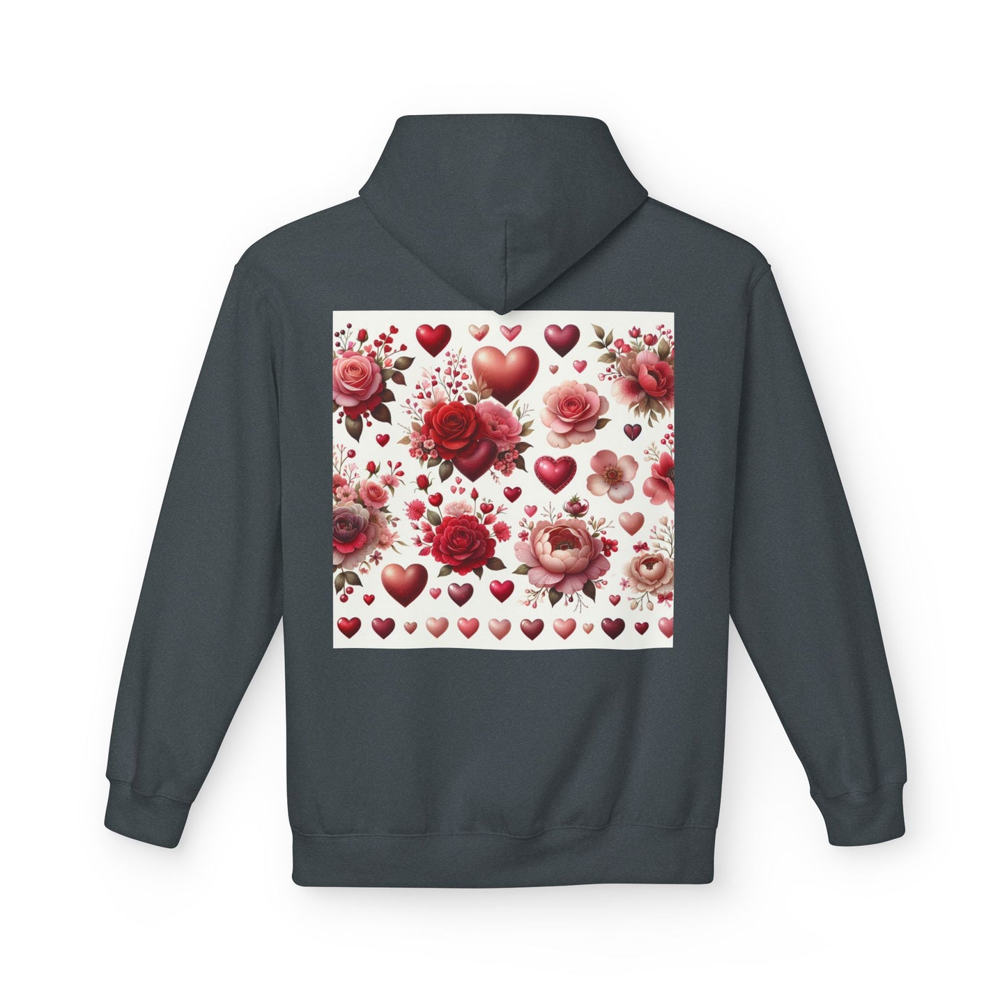 Heart & Rose Pattern Hoodie — Romantic Floral Valentine Pullover