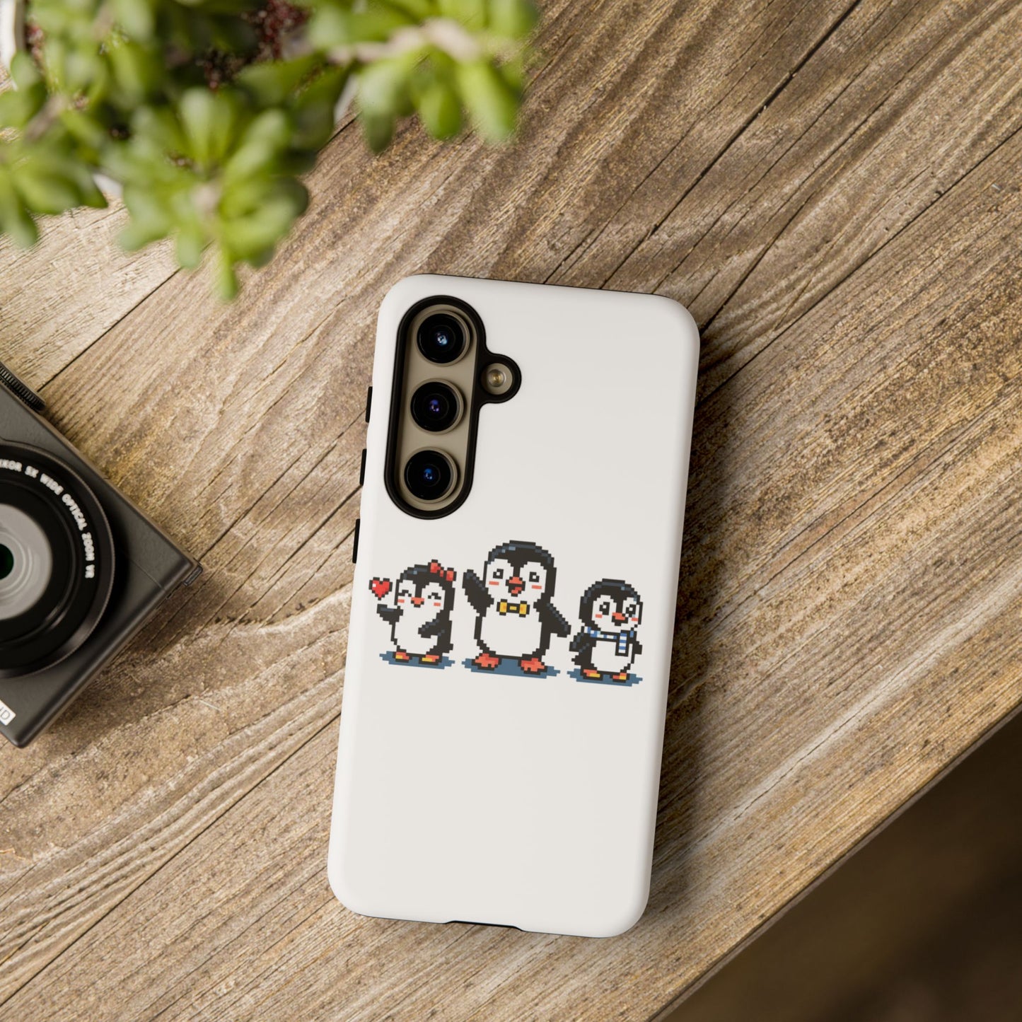 Penguin Pixel Trio Phone Case — Cute Retro 8‑Bit Penguin Family Protective Cover