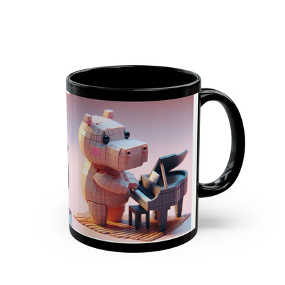 Cute Piano Bear Black Mug - 11oz & 15oz