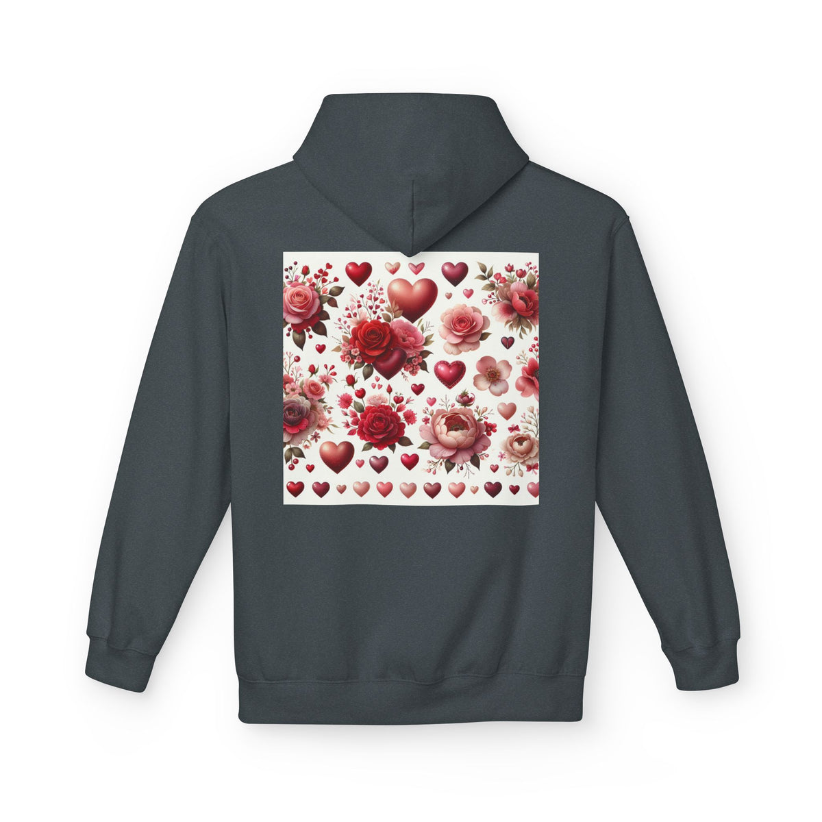 Heart & Rose Pattern Hoodie — Romantic Floral Valentine Pullover