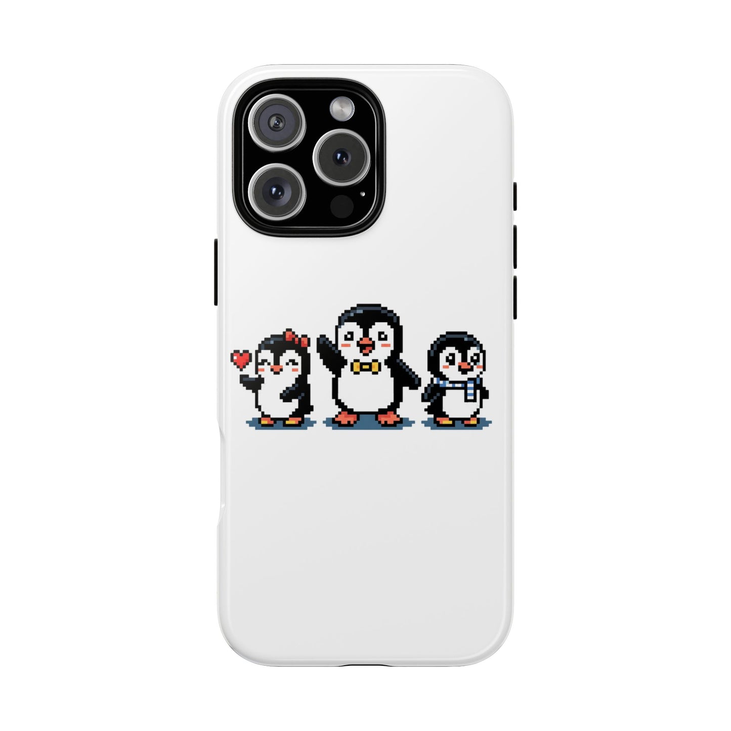 Penguin Pixel Trio Phone Case — Cute Retro 8‑Bit Penguin Family Protective Cover
