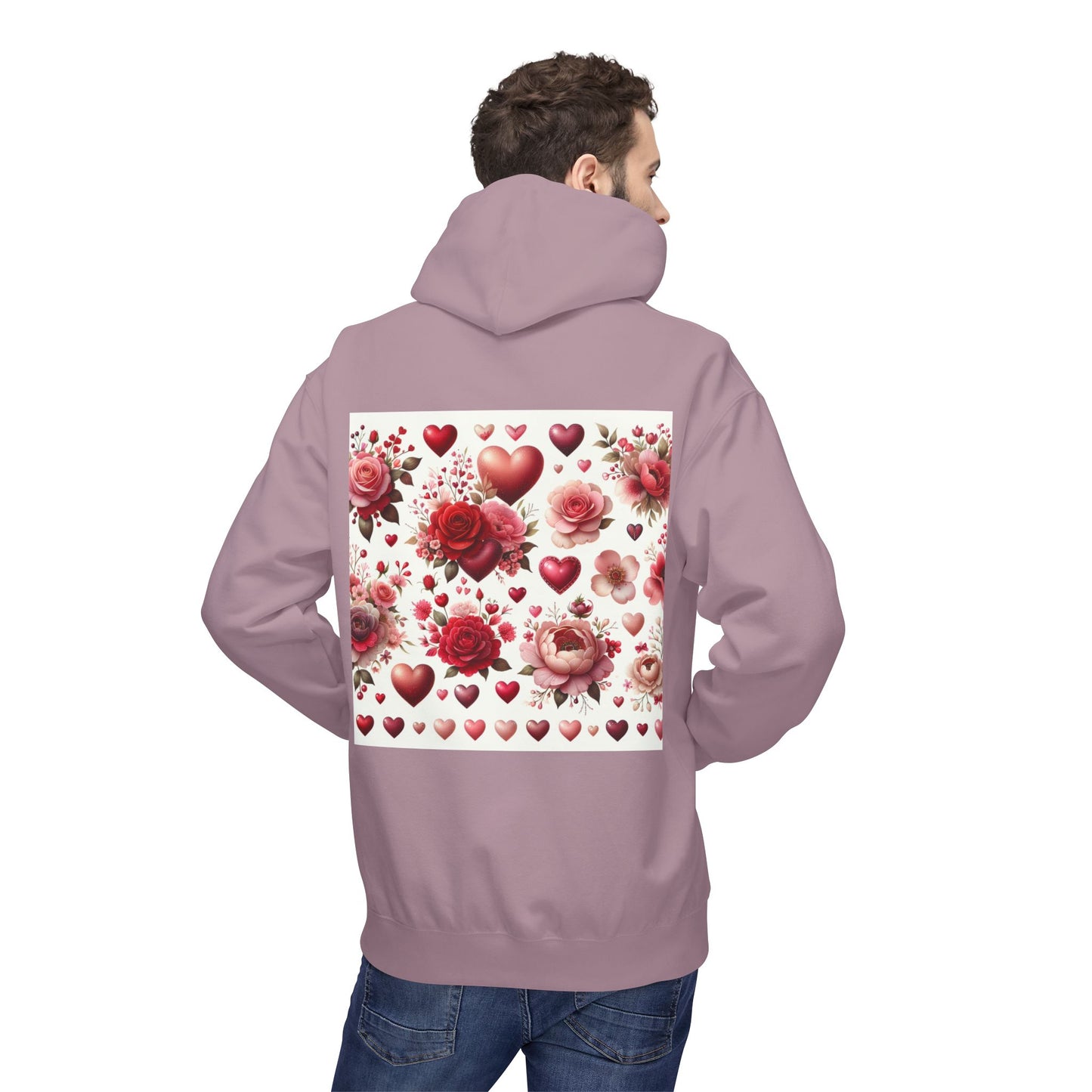 Heart & Rose Pattern Hoodie — Romantic Floral Valentine Pullover