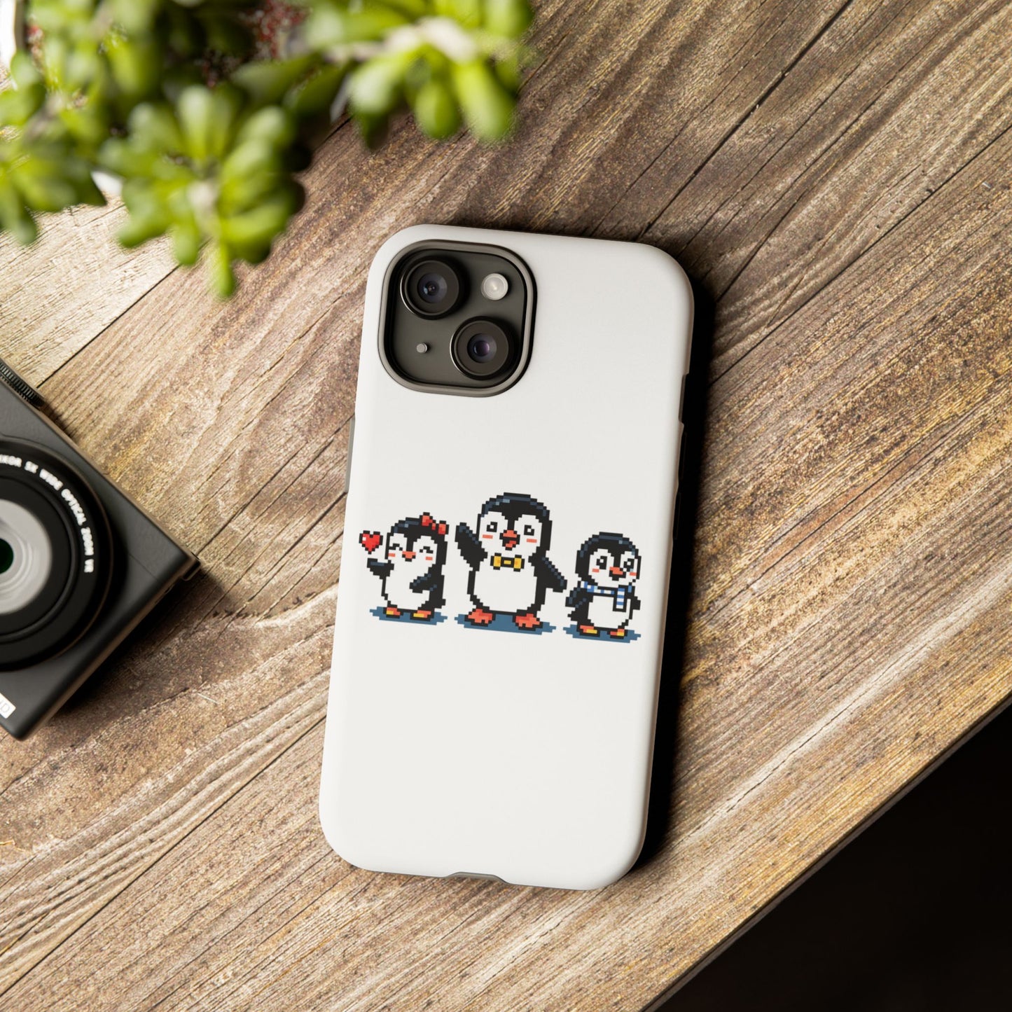 Penguin Pixel Trio Phone Case — Cute Retro 8‑Bit Penguin Family Protective Cover