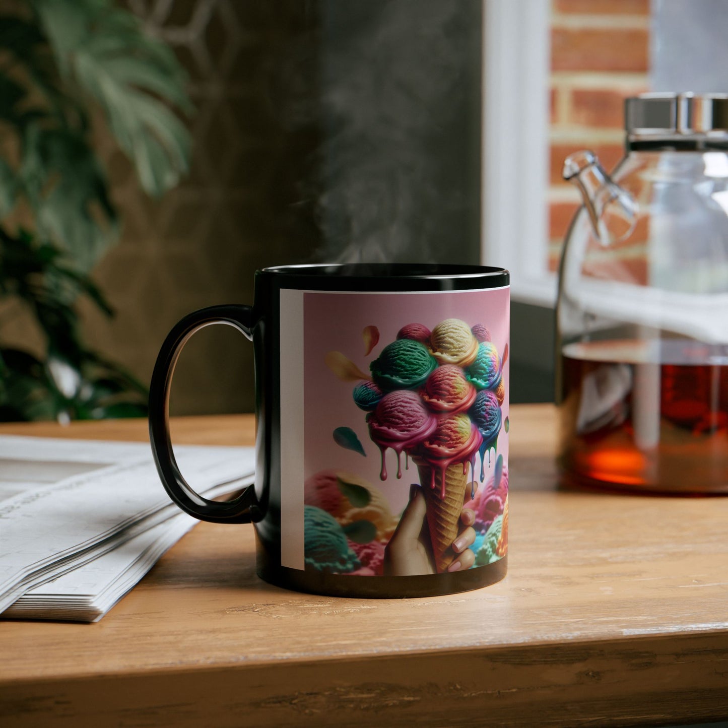 Colorful Ice Cream Black Mug - Perfect for Summer Treats