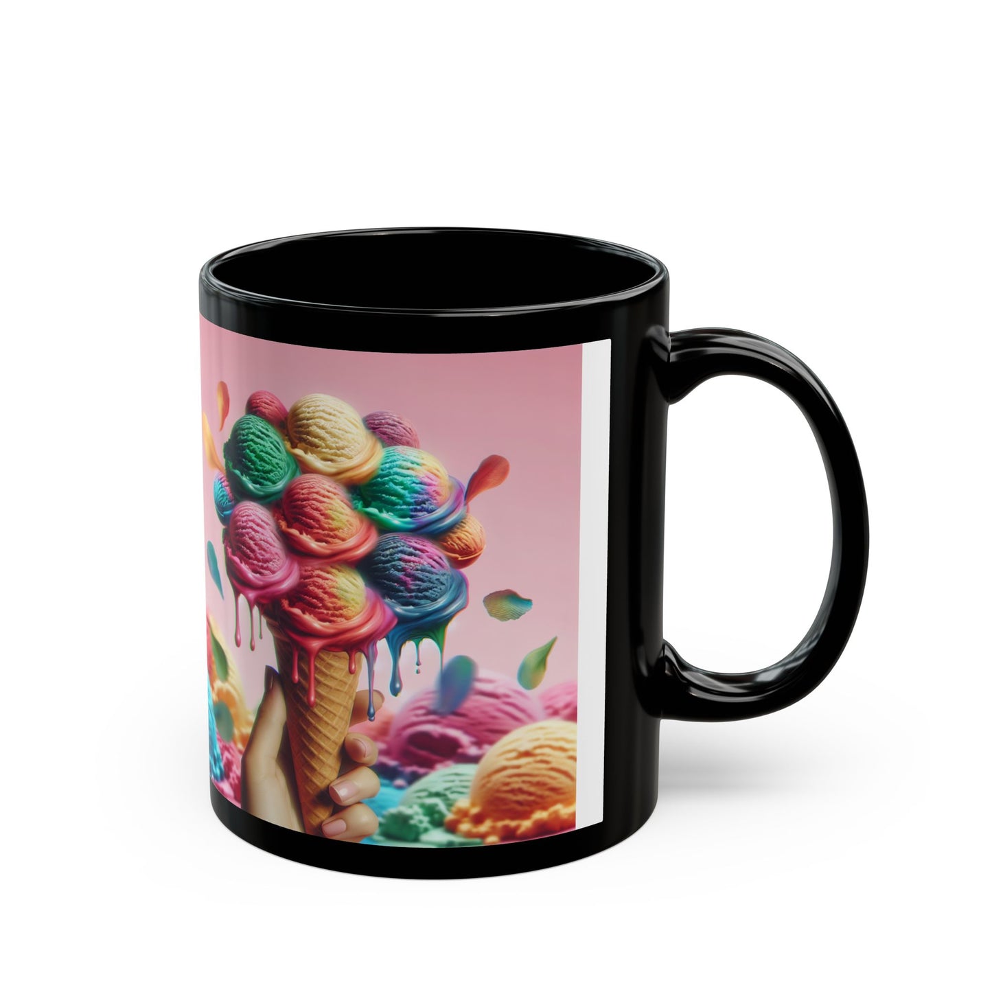 Colorful Ice Cream Black Mug - Perfect for Summer Treats