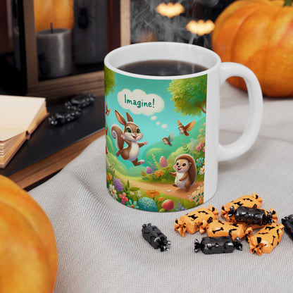 Whimsical Forest Friends Ceramic Mug - Cute Hedgehog & Squirrel Design (11oz, 15oz)