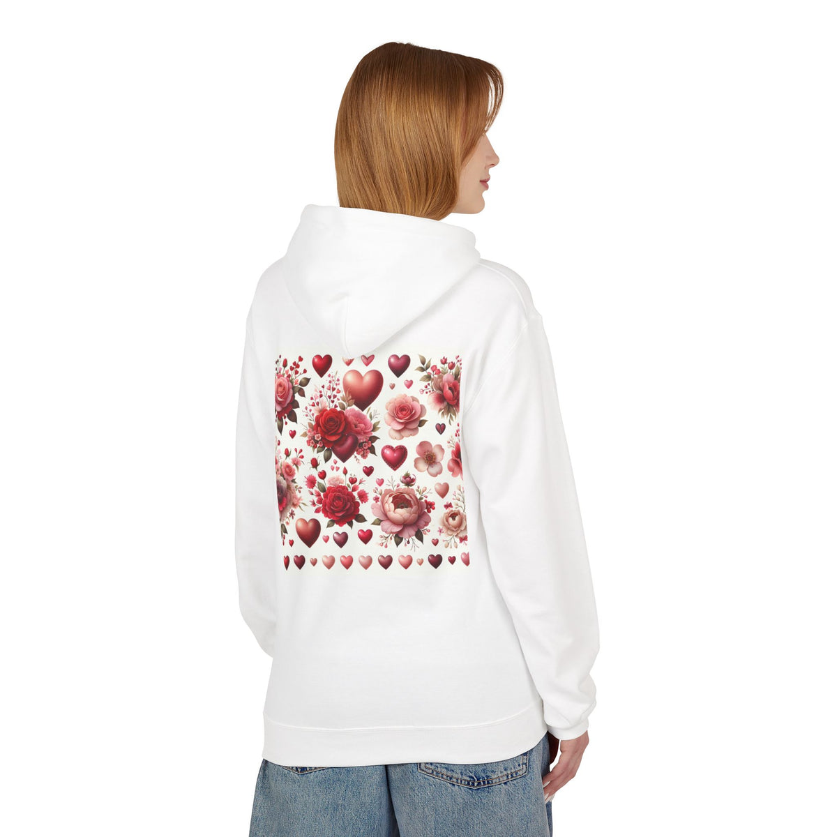 Heart & Rose Pattern Hoodie — Romantic Floral Valentine Pullover
