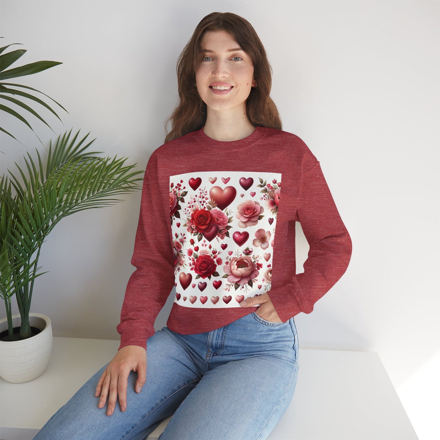 Romantic Floral Sweatshirt with Hearts