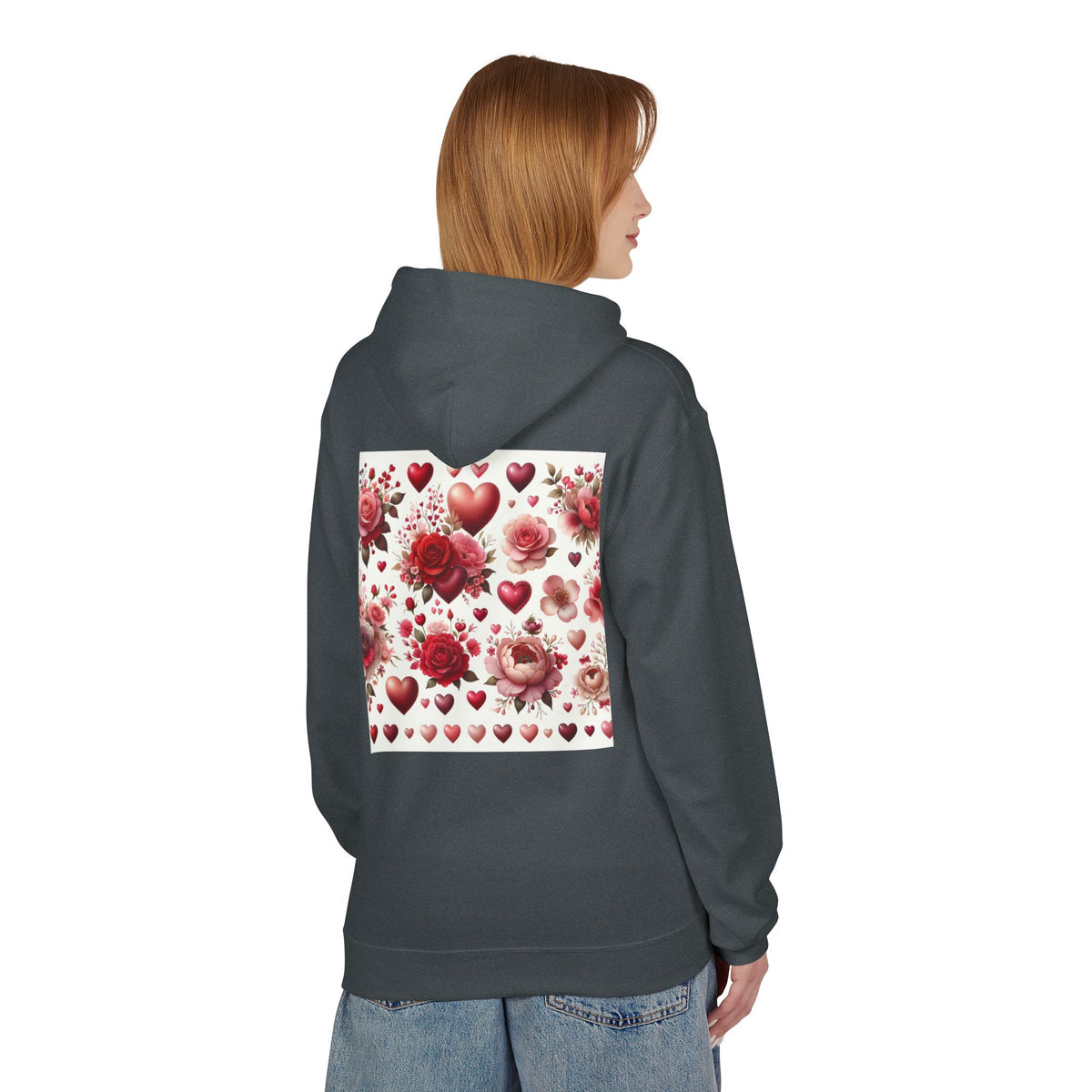 Heart & Rose Pattern Hoodie — Romantic Floral Valentine Pullover