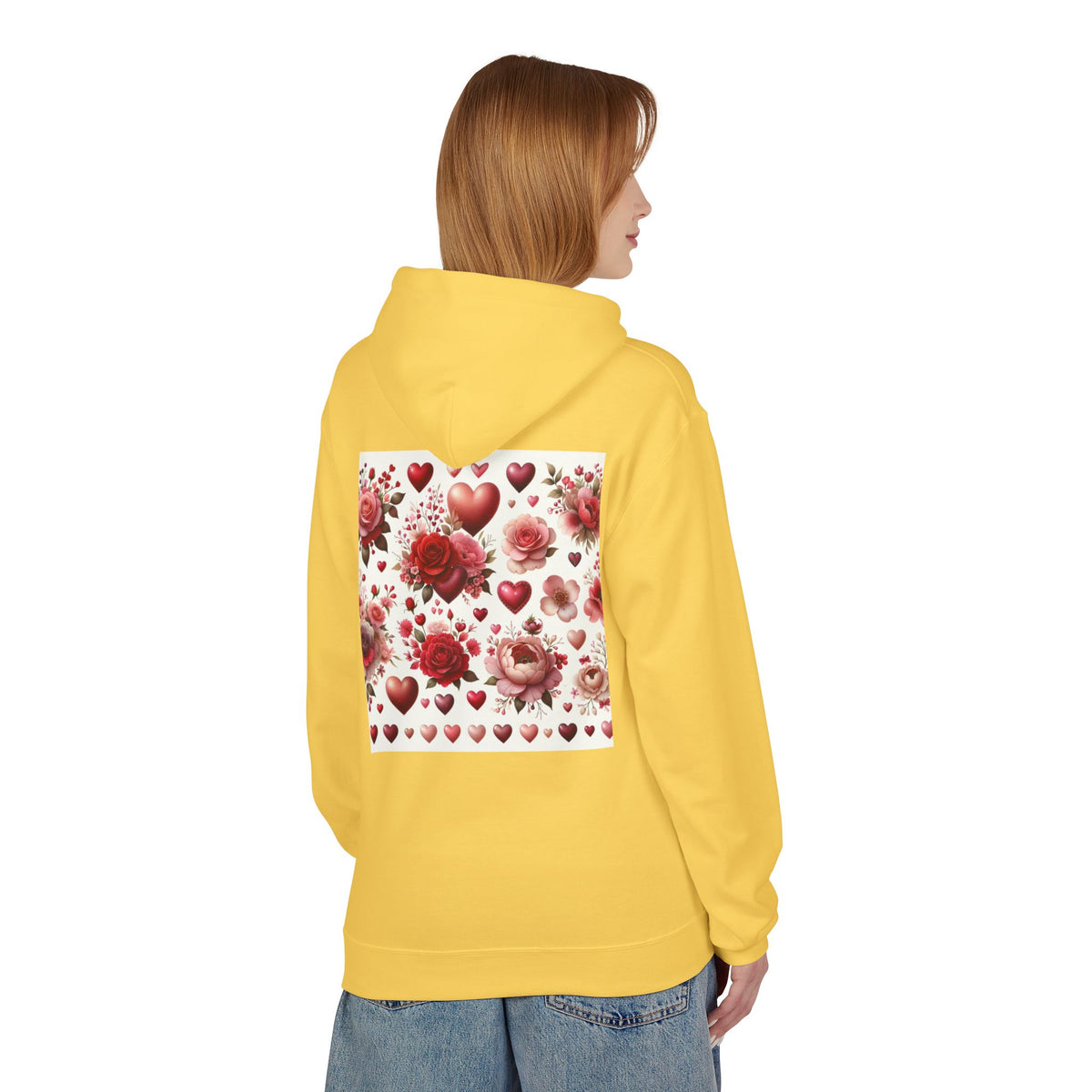 Heart & Rose Pattern Hoodie — Romantic Floral Valentine Pullover