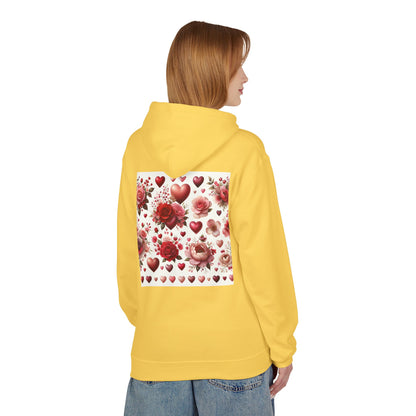 Heart & Rose Pattern Hoodie — Romantic Floral Valentine Pullover