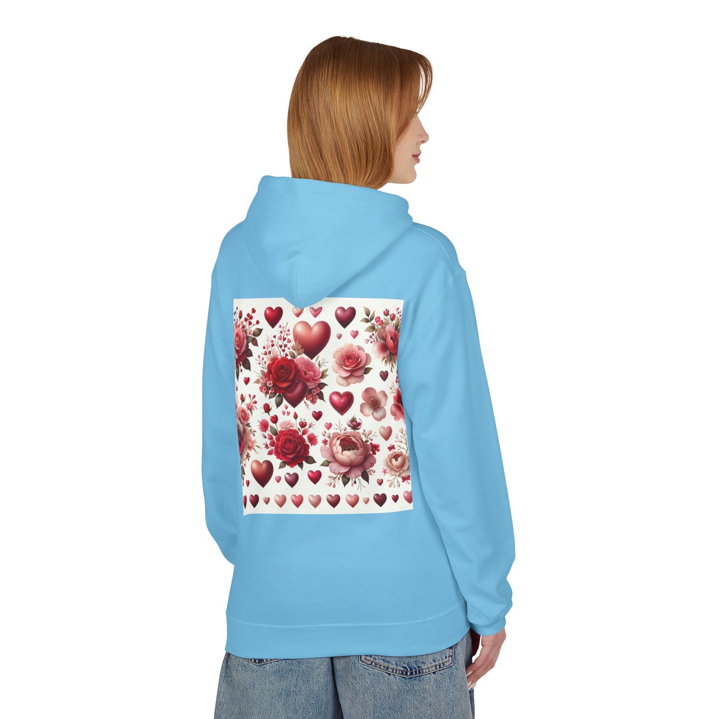 Heart & Rose Pattern Hoodie — Romantic Floral Valentine Pullover