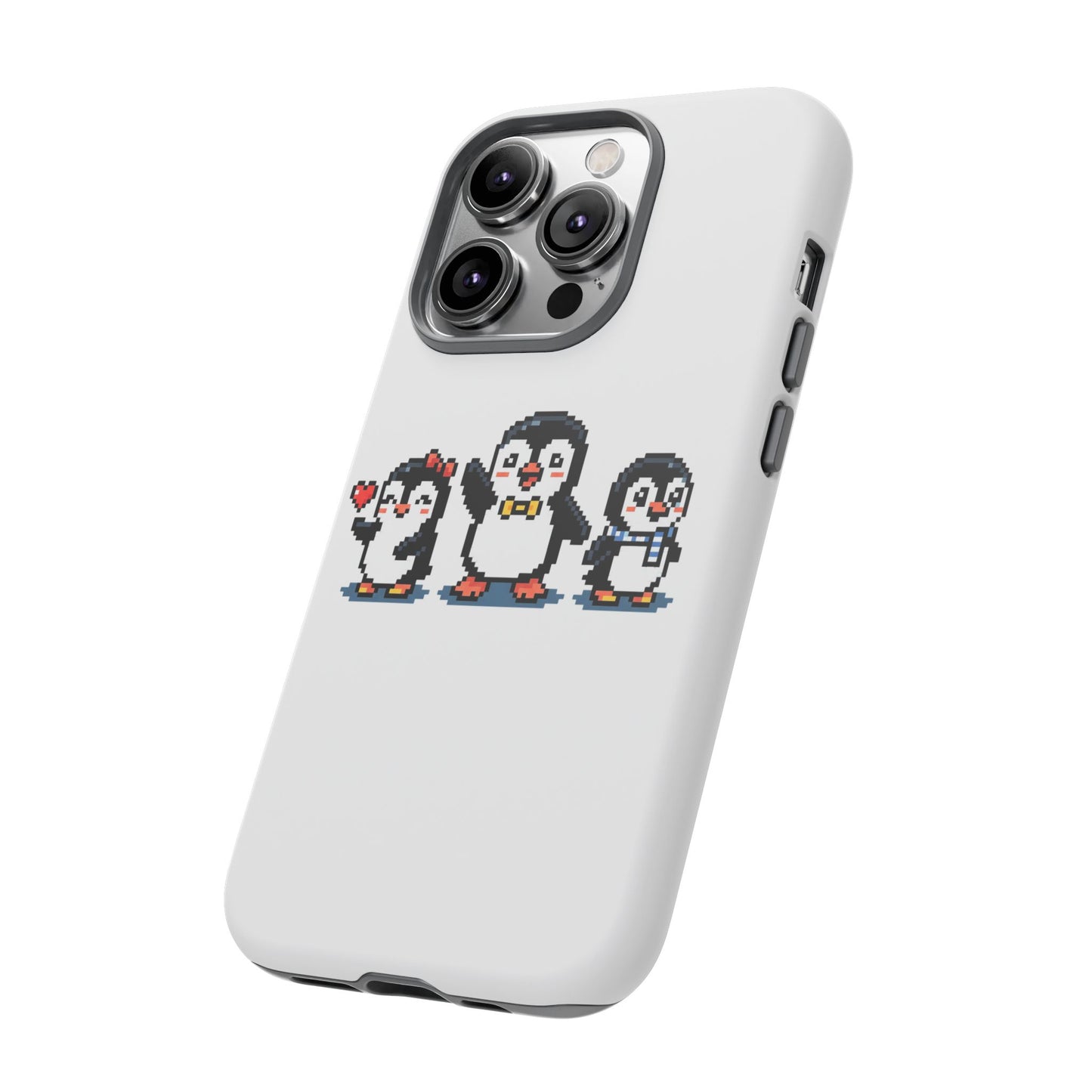 Penguin Pixel Trio Phone Case — Cute Retro 8‑Bit Penguin Family Protective Cover