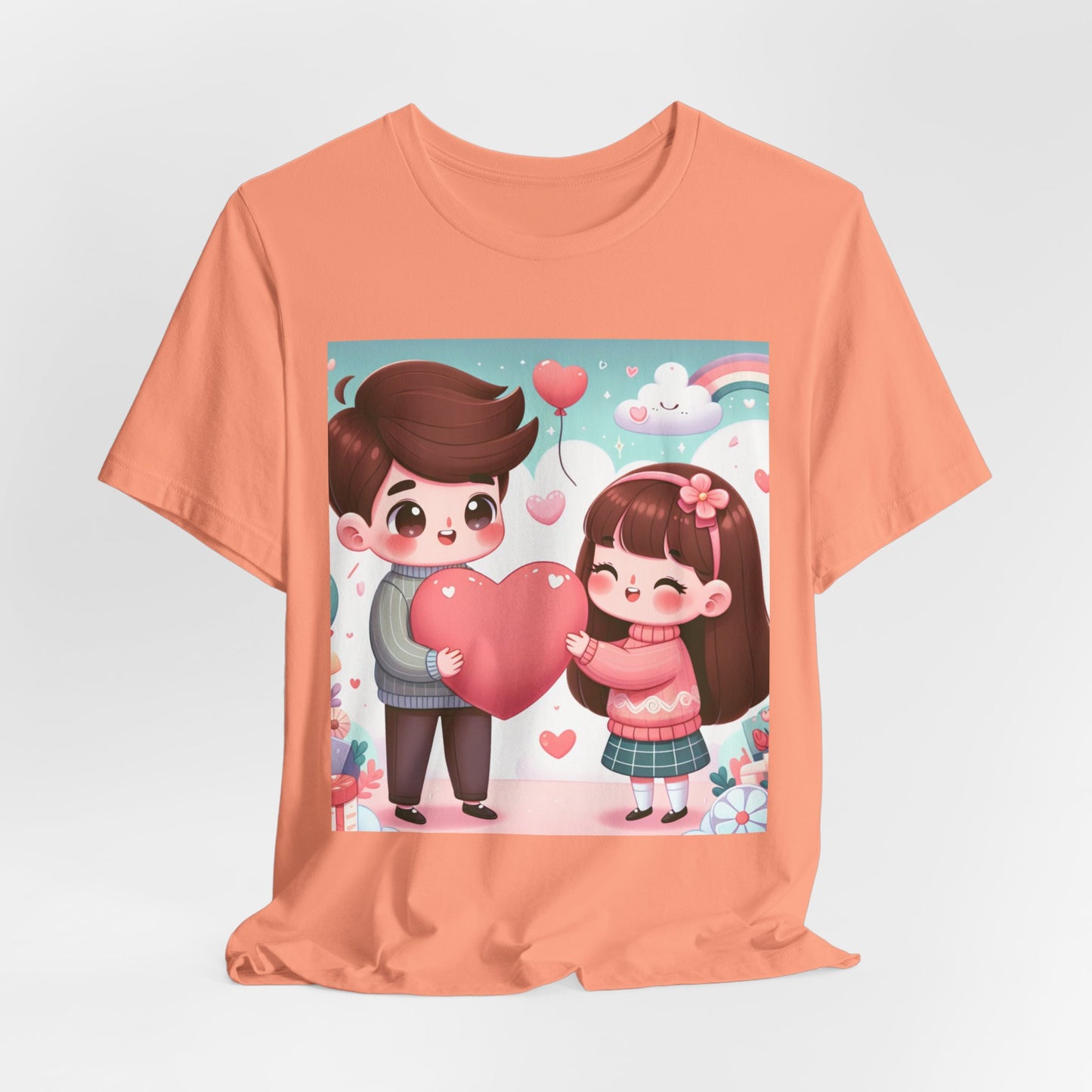 Cute Couple Heart Graphic Tee - Valentine Kawaii Love T-Shirt