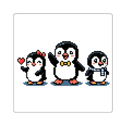 Cute Pixel Penguin Trio Square Sticker — Retro 8‑Bit Penguins for Laptops, Water Bottles & Scrapbooks
