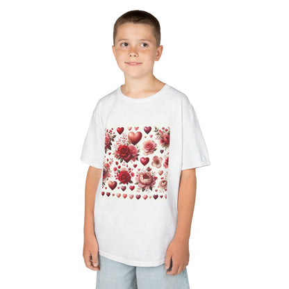 Valentine's Floral Kids Heavy Cotton Tee - Love Hearts Design