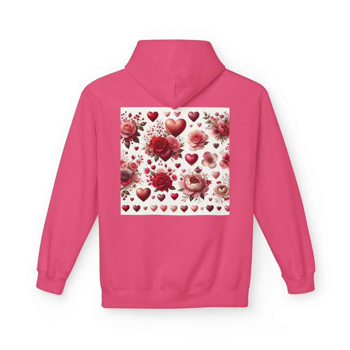Heart & Rose Pattern Hoodie — Romantic Floral Valentine Pullover