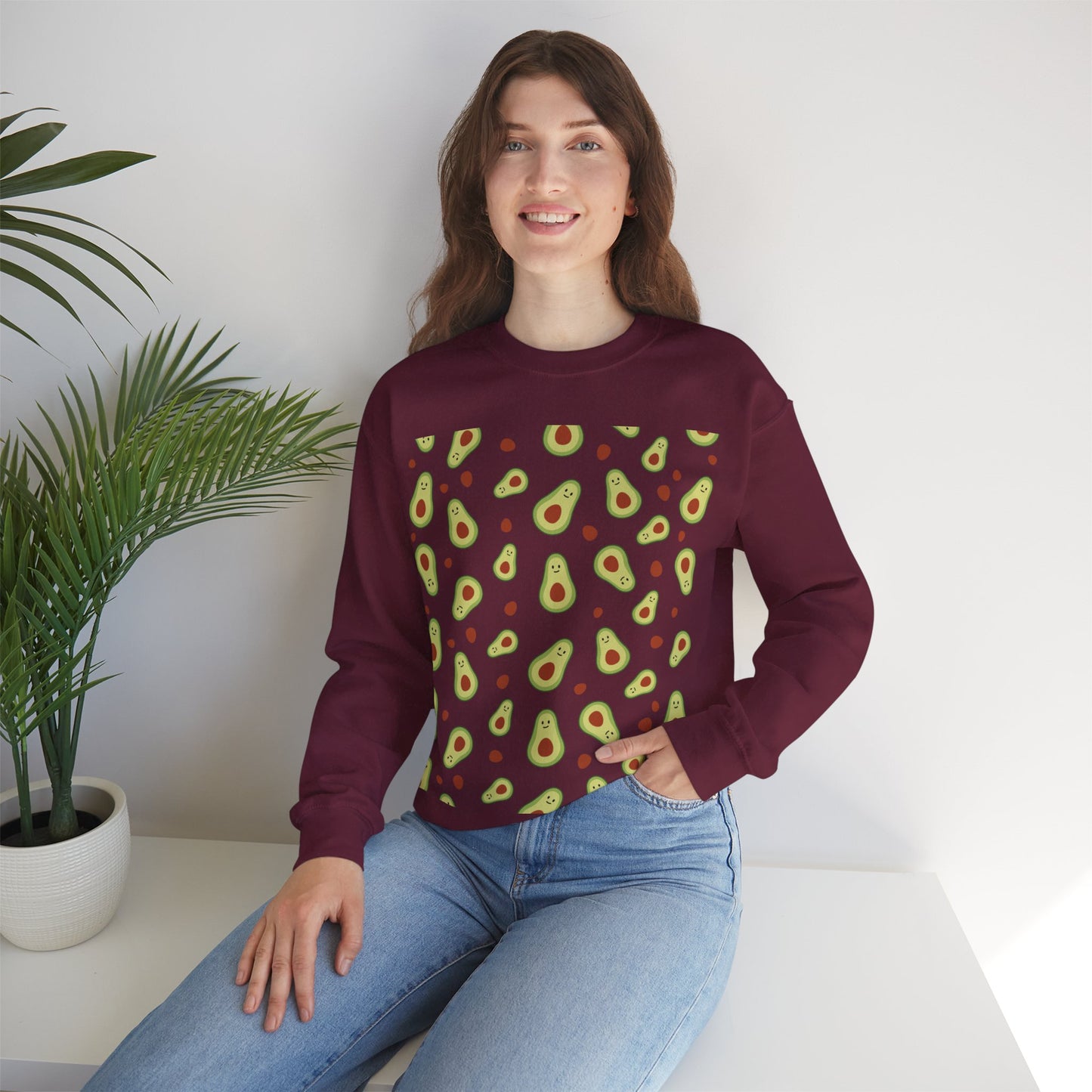 Cute Avocado Pattern Unisex Crewneck Sweatshirt - Perfect for Food Lovers