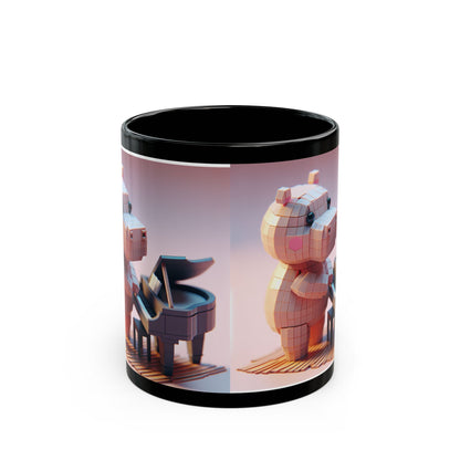 Cute Piano Bear Black Mug - 11oz & 15oz