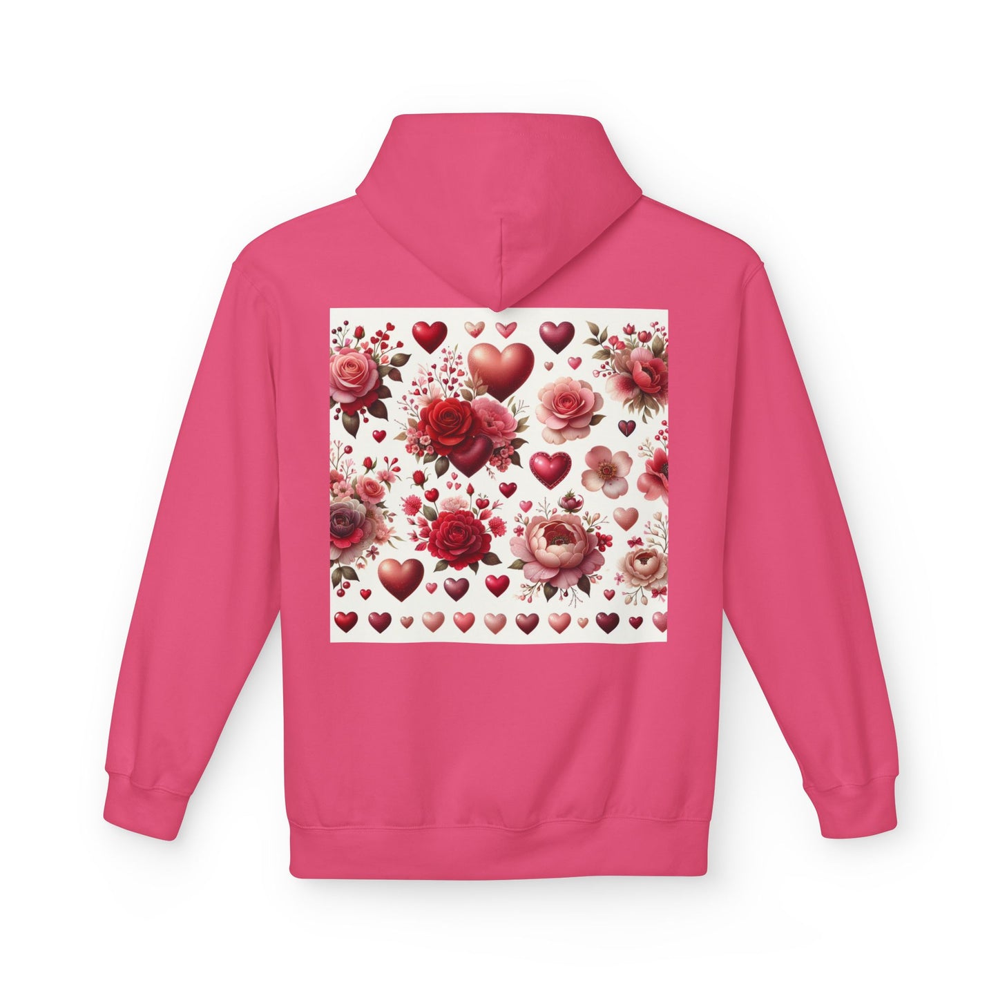 Heart & Rose Pattern Hoodie — Romantic Floral Valentine Pullover