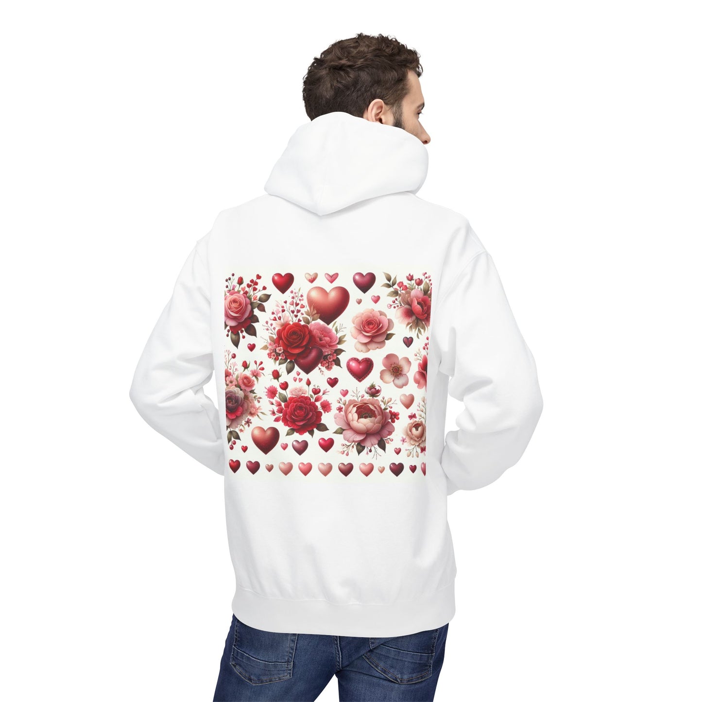 Heart & Rose Pattern Hoodie — Romantic Floral Valentine Pullover
