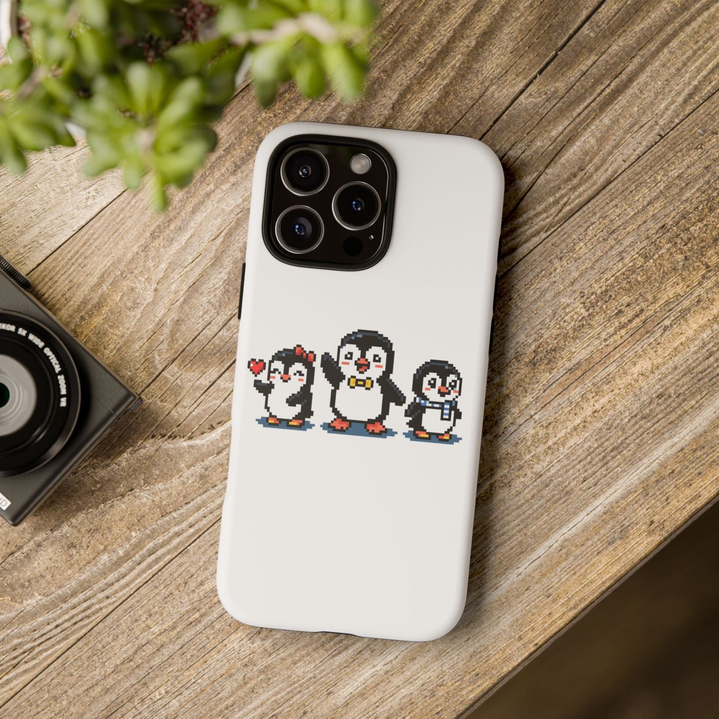 Penguin Pixel Trio Phone Case — Cute Retro 8‑Bit Penguin Family Protective Cover