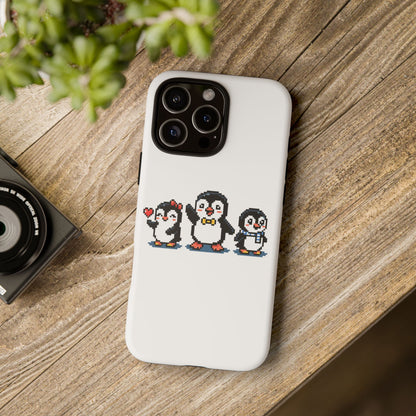 Penguin Pixel Trio Phone Case — Cute Retro 8‑Bit Penguin Family Protective Cover